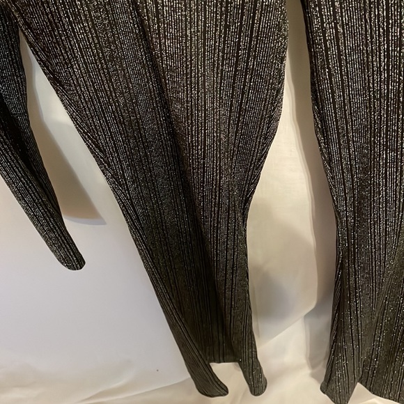 Paperoc Women’s Gray Silver Thread Dress Pants Midrift Blouse Size Large - Picture 13 of 16